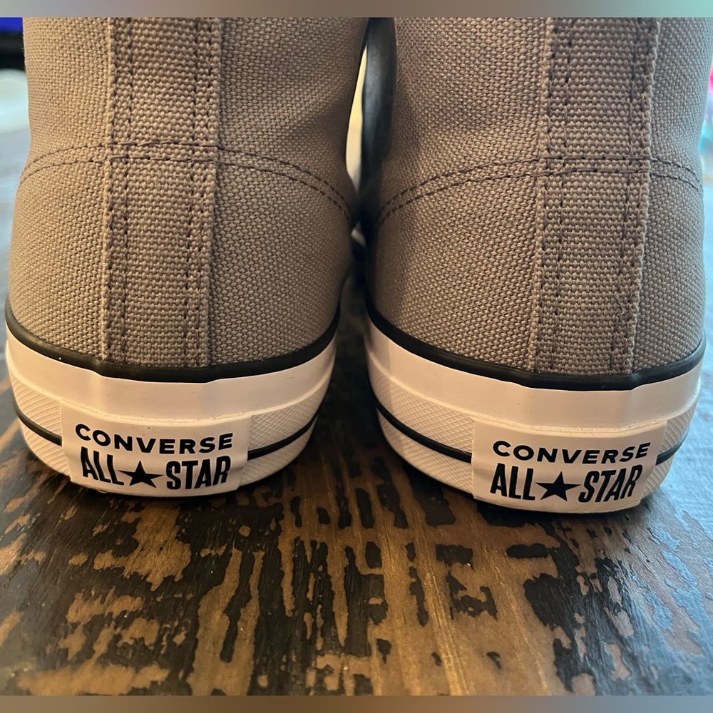 Converse All Star Chuck Taylor Gray & White High Top Canvas & Suede Sneakers - Picture 5 of 11